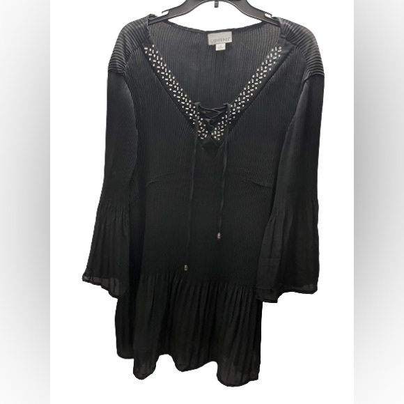 Black pleated lace up top with jeweled neckline from Catherine’s in a size 26. - Picture 1 of 7